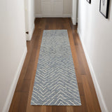 8' Indigo and Ivory Wool Chevron Runner Rug