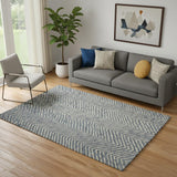 5' X 7' Blue Wool Chevron Area Rug