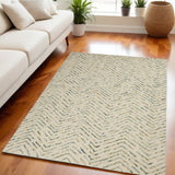 5' X 7' Ivory Blue and Green Wool Chevron Area Rug