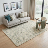 5' X 7' Ivory Blue and Green Wool Chevron Area Rug