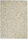 5' X 7' Ivory Blue and Green Wool Chevron Area Rug