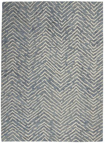 4' X 6' Indigo and Ivory Wool Chevron Area Rug