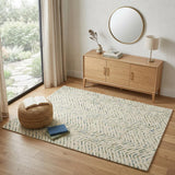 4' X 6' Ivory Blue and Green Wool Chevron Area Rug