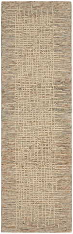 8' Beige and Tan Wool Abstract Runner Rug