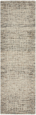 8' Ivory Brown and Gray Wool Abstract Runner Rug