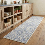 8' Ivory Blue and Gray Floral Non Skid Runner Rug
