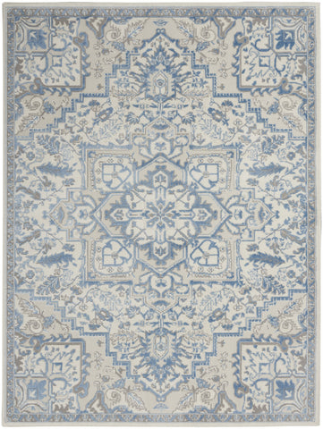 4' X 6' Ivory Blue and Gray Floral Medallion Non Skid Area Rug