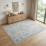 4' X 6' Ivory Blue and Gray Floral Medallion Non Skid Area Rug