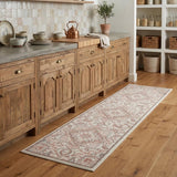 8' Ivory and Red Floral Non Skid Runner Rug