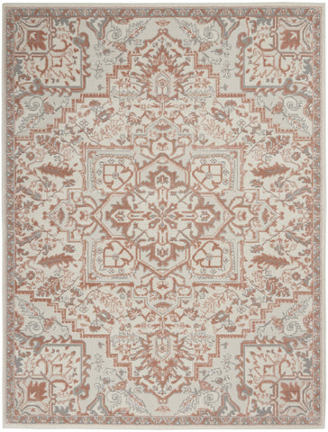 4' X 6' Ivory and Red Floral Medallion Non Skid Area Rug