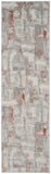 8' Gray and Red Abstract Non Skid Runner Rug