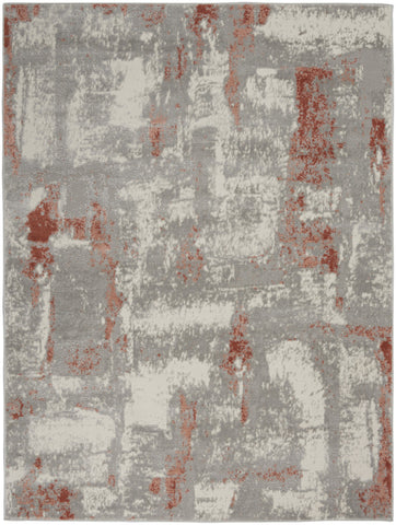 4' X 6' Gray and Red Abstract Non Skid Area Rug