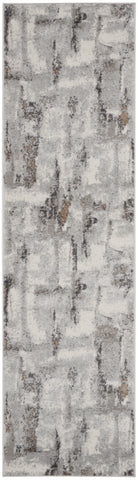 8' Ivory Black and Gray Abstract Non Skid Runner Rug