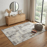 4' X 6' Ivory Black and Gray Abstract Non Skid Area Rug