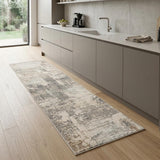 8' Beige and Gray Abstract Non Skid Runner Rug