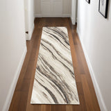 8' Beige and Gray Abstract Non Skid Runner Rug