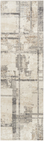 8' Ivory and Gray Abstract Non Skid Runner Rug