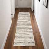 8' Beige Ivory and Gray Abstract Non Skid Runner Rug