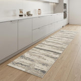 8' Beige Ivory and Gray Abstract Non Skid Runner Rug