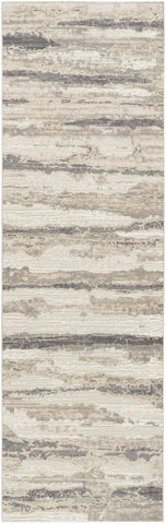 8' Beige Ivory and Gray Abstract Non Skid Runner Rug