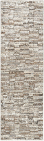 8' Brown and Ivory Abstract Runner Rug