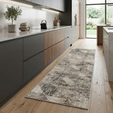 8' Ivory Black and Brown Geometric Non Skid Runner Rug
