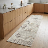 8' Beige Ivory and Gray Geometric Non Skid Runner Rug