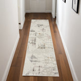 8' Beige Ivory and Gray Geometric Non Skid Runner Rug
