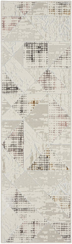 8' Beige Ivory and Gray Geometric Non Skid Runner Rug