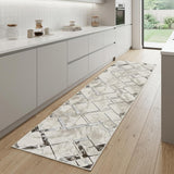 8' Ivory Blue and Gray Geometric Non Skid Runner Rug