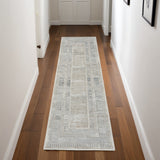 8' Gray and Ivory Geometric Non Skid Runner Rug