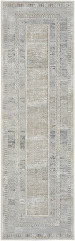 8' Gray and Ivory Geometric Non Skid Runner Rug