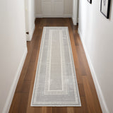 8' Silver and Ivory Geometric Non Skid Runner Rug