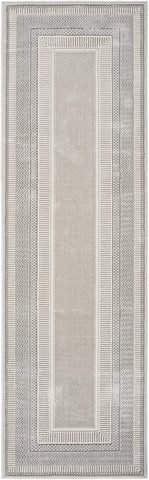 8' Silver and Ivory Geometric Non Skid Runner Rug