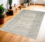 4' X 6' Ivory Blue and Gray Geometric Non Skid Area Rug