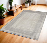 4' X 6' Silver and Ivory Geometric Non Skid Area Rug