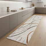 8' Ivory Black and Brown Abstract Non Skid Runner Rug