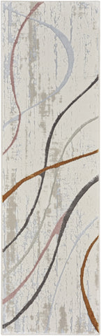 8' Ivory Black and Brown Abstract Non Skid Runner Rug