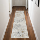 8' Ivory Black and Gray Abstract Non Skid Runner Rug
