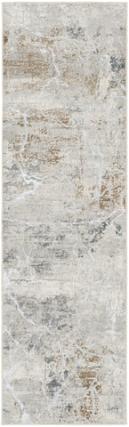 8' Ivory Black and Gray Abstract Non Skid Runner Rug