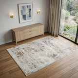 4' X 6' Ivory Black and Gray Abstract Non Skid Area Rug