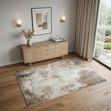 4' X 6' Ivory Charcoal and Taupe Abstract Distressed Non Skid Area Rug