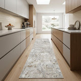 8' Ivory Black and Gray Abstract Non Skid Runner Rug