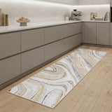 8' Ivory Gold and Gray Abstract Non Skid Runner Rug