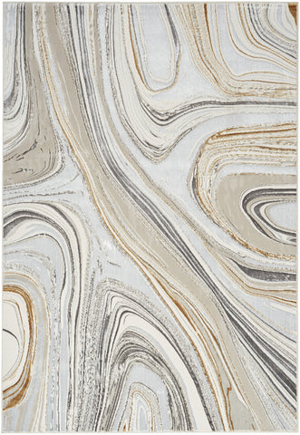 4' X 6' Ivory Gold and Gray Abstract Non Skid Area Rug