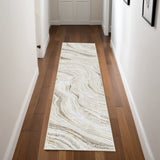 8' Ivory Gold and Gray Abstract Non Skid Runner Rug