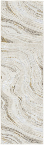8' Ivory Gold and Gray Abstract Non Skid Runner Rug