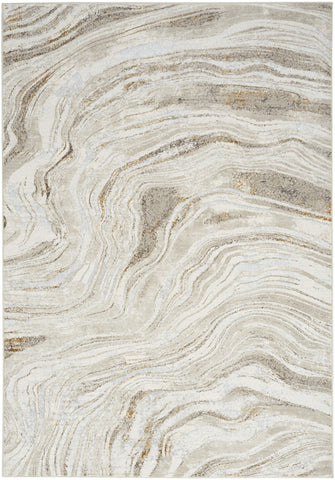 4' X 6' Ivory Gold and Gray Abstract Non Skid Area Rug