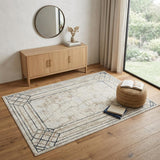 4' X 6' Ivory Black and Taupe Geometric Non Skid Area Rug