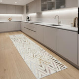 8' Ivory Black and Gray Chevron Distressed Non Skid Runner Rug